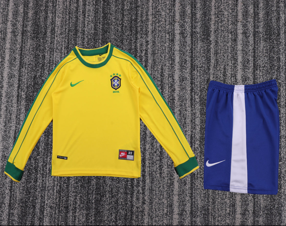 Long-sleeve shirt + retro Brazil 98/99 national team shorts